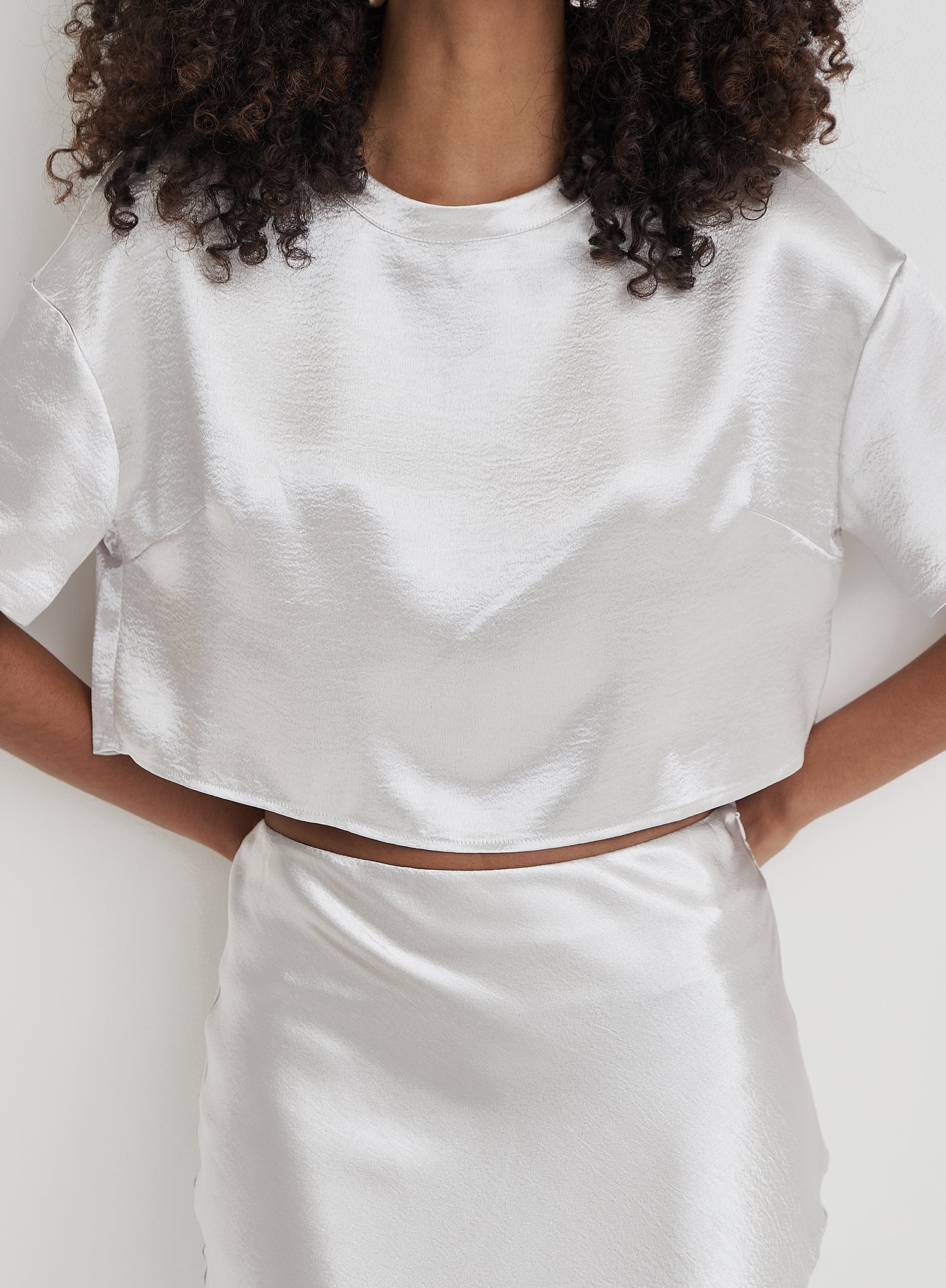 Silver Satin Cropped Top